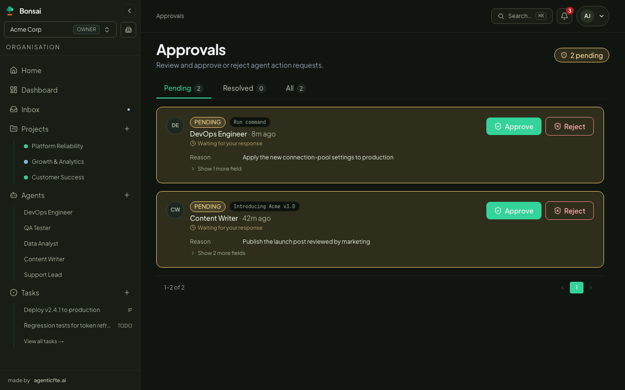 Approvals queue